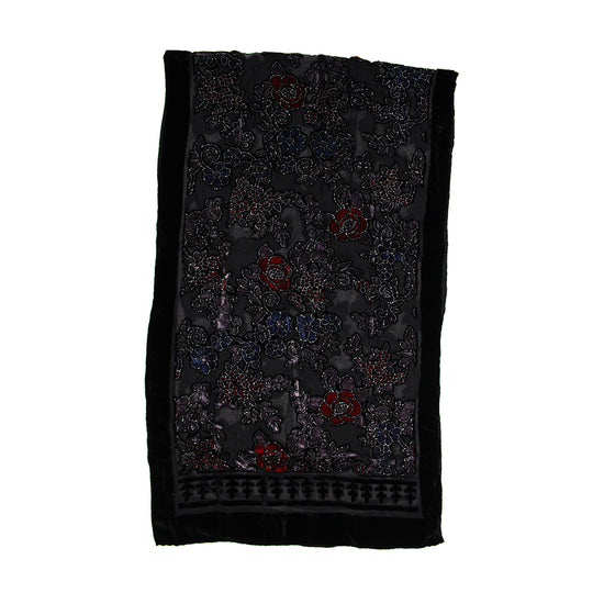 Multicoloured Floral Devore Velvet Scarf with Border