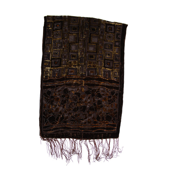 Black Red with Leaf Pattern Devore Velvet Scarf