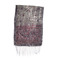 Grey Bronze with Leaf Designed Devore Velvet Scarf