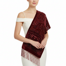 Brown Red Leaf Pattern Devore Velvet Scarf