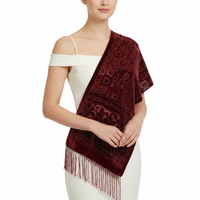 Brown Red Leaf Pattern Devore Velvet Scarf