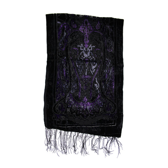 Purple Paisley Devore Velvet Scarf with Border