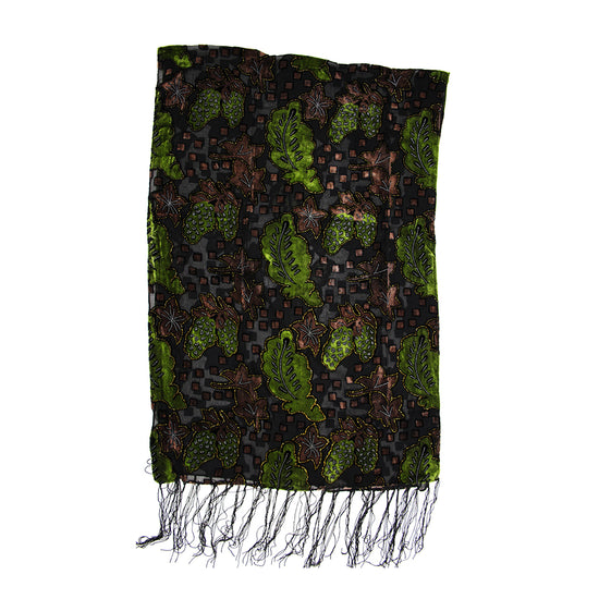 Multicoloured Leaf Devore Velvet Scarf
