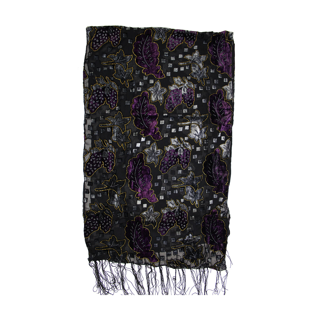 Multicoloured Leaf Devore Velvet Scarf