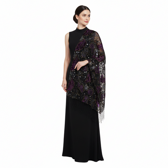 Multicoloured Leaf Devore Velvet Scarf