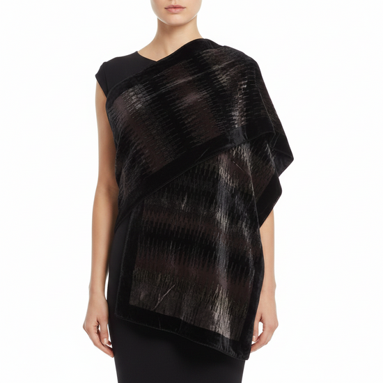 Grey White Devore Velvet Scarf with Border