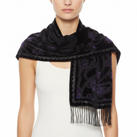 Black Blue Floral Devore Velvet Scarf