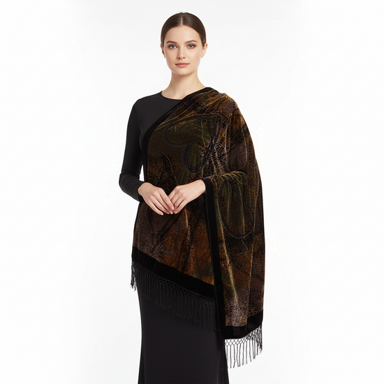 Multicoloured Heart Devore Velvet Scarf with Border