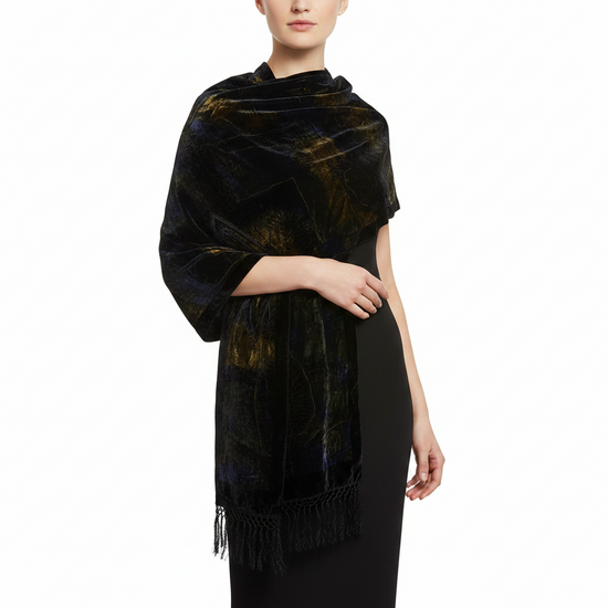 Multicoloured Devore Velvet Scarf with Border