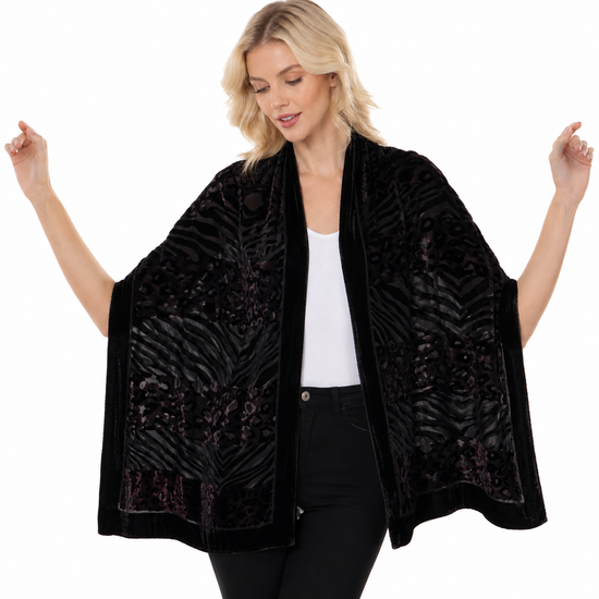 Black Grey Wave Devore Velvet Scarf