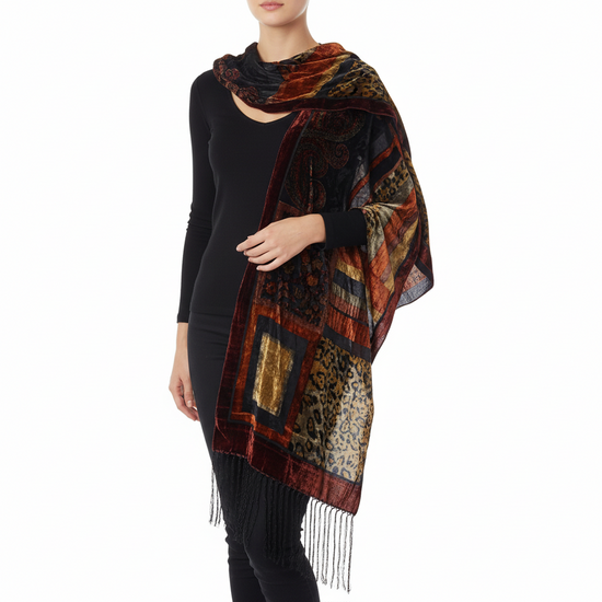 Multicoloured Stylish Devore Velvet Scarf with  Borders