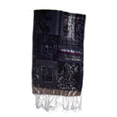 Multicoloured Devore Velvet Scarf with Blue Grey Border