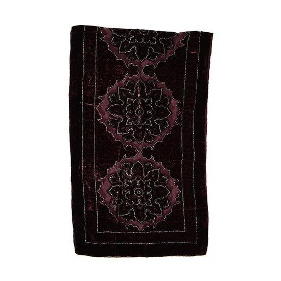 Burgundy Grey Patterned Devore Velvet Scarf