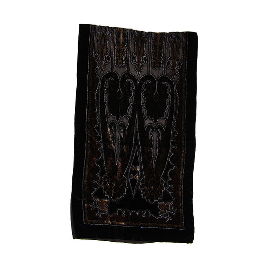 Brown Grey Heart Patterned Devore Velvet Scarf