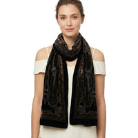 Brown Grey Heart Patterned Devore Velvet Scarf