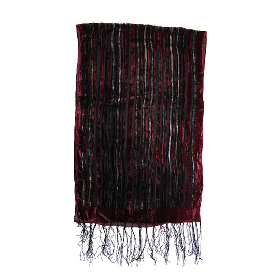 Multicoloured Stripe Devore Velvet Scarf with Border
