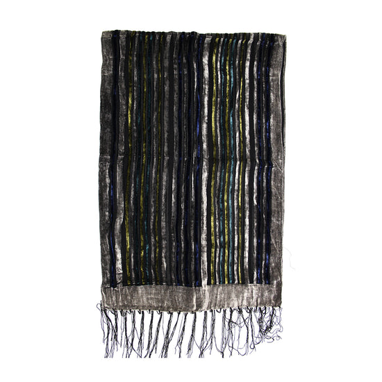 Multicoloured Stripe Devore Velvet Scarf with Border
