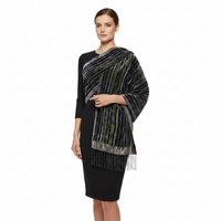 Multicoloured Stripe Devore Velvet Scarf with Border