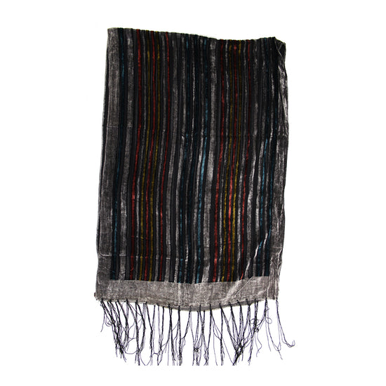Multicoloured Stripe Devore Velvet Scarf with Border