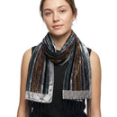 Multicoloured Stripe Devore Velvet Scarf with Border
