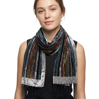 Multicoloured Stripe Devore Velvet Scarf with Border