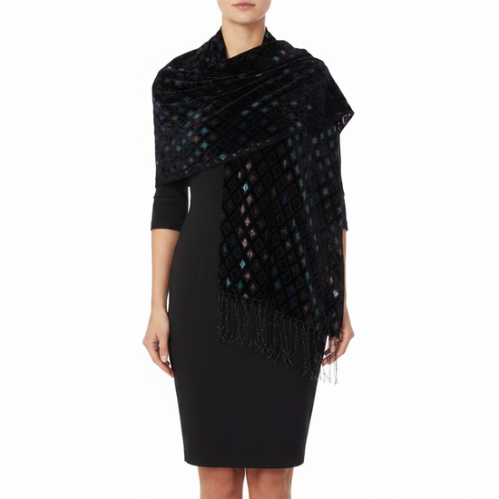Multicoloured Diamond Devore Velvet Scarf