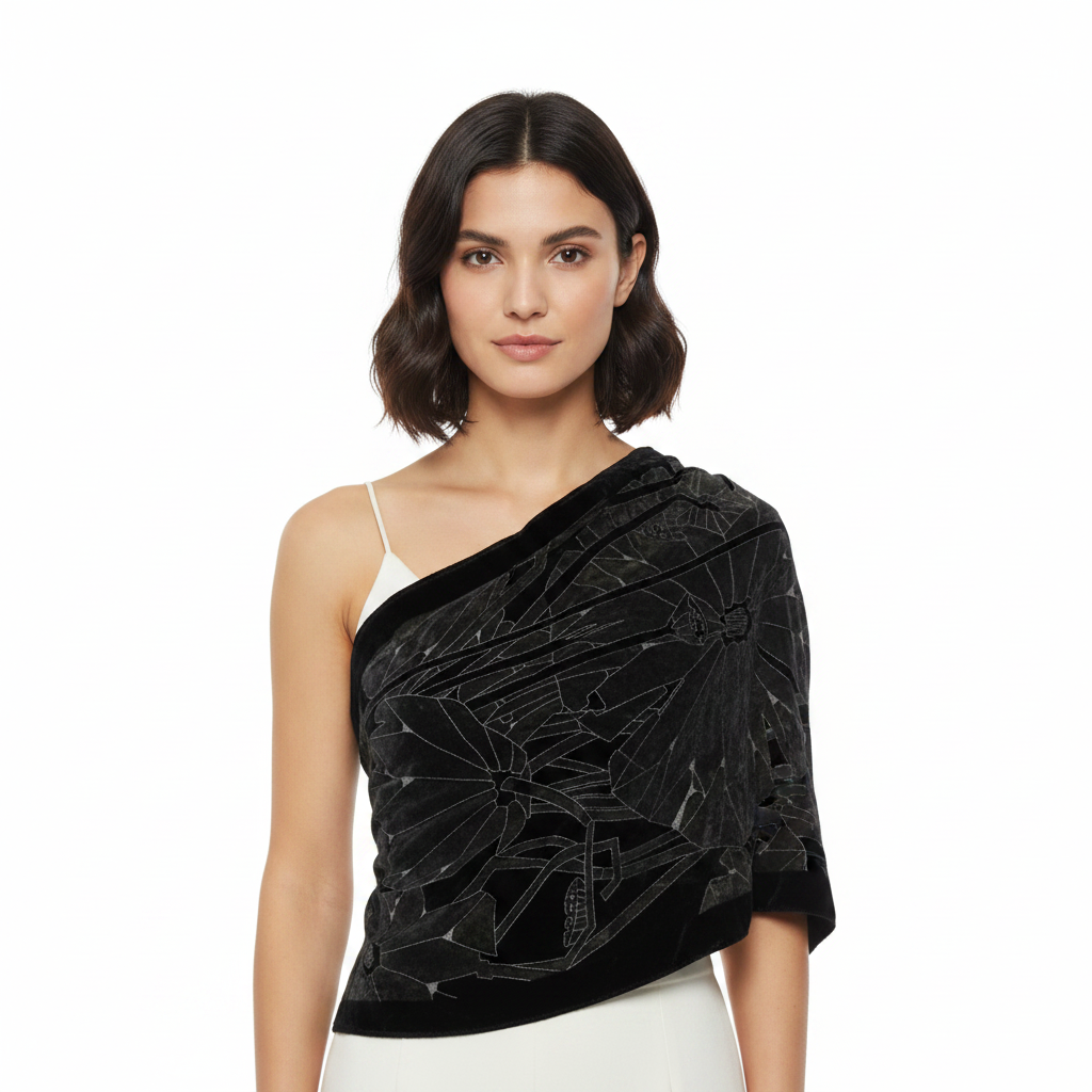 Black Brown Abstract Devore Velvet Scarf
