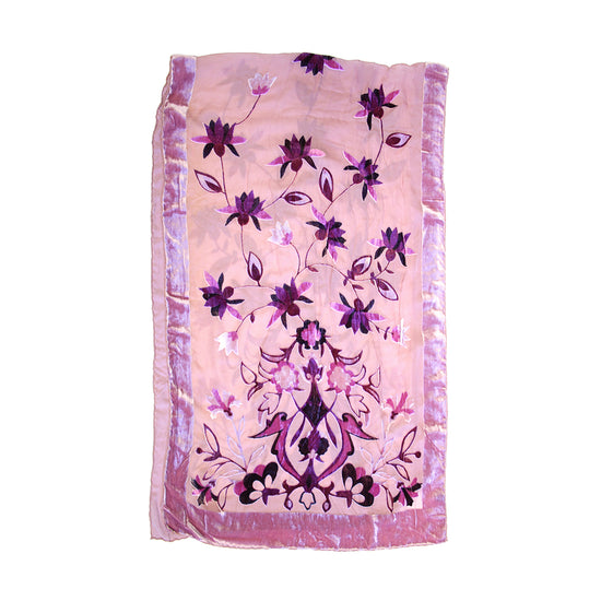 Pink Purple Floral Devore Velvet Scarf Border