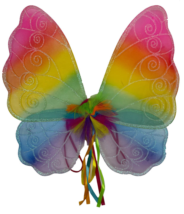 44cm x 44cm Glitter Rainbow Butterfly Wings with Lace & Ribbon