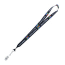 A black lanyard with 'Flag and SOUTH AFRICA' printed in white, decorated with the South African flag, and attached to a silver metal clip on a white background.
