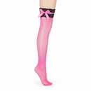 Neon Pink Mid-Thigh Stockings with Black Lace & Pink Bow