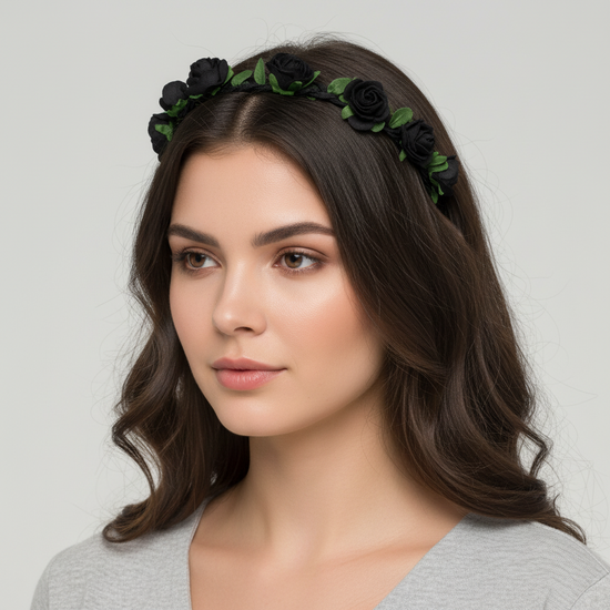 Black Rose Flower Elastic Headband