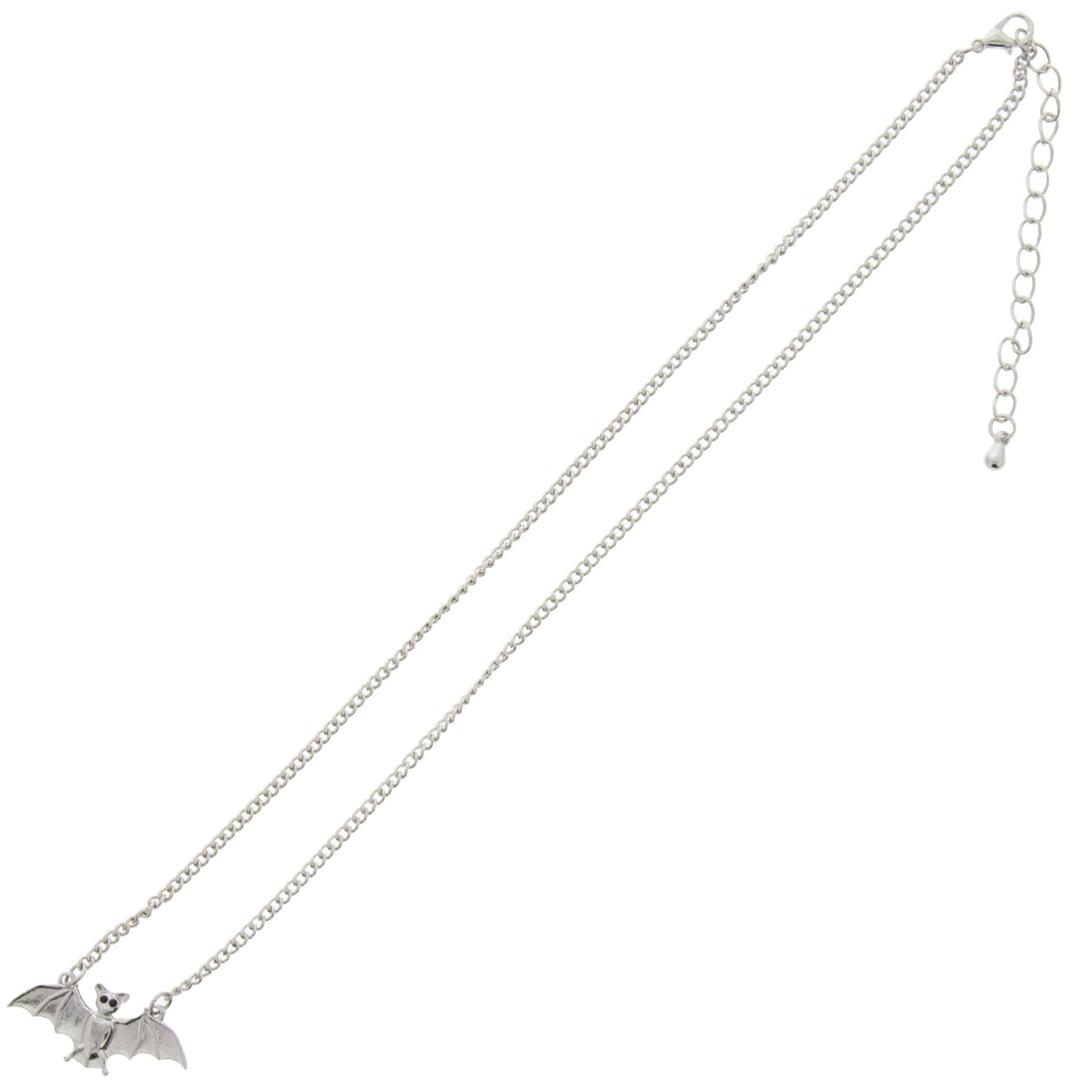 Small Silver Bat on Chain Necklace with Black Eyes