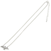 Small Silver Bat on Chain Necklace with Black Eyes