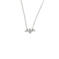 Small Silver Bat on Chain Necklace with Black Eyes