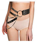 PU Leather Waist Belt with Silver Pin Buckle, Straps & Metal Chains