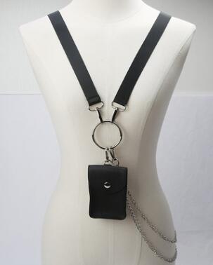 Black Mini Pouch for Headphones with Double Chain