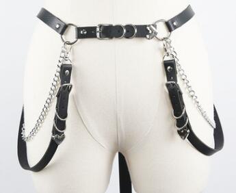 Black Harness PU Belt with Double Chain