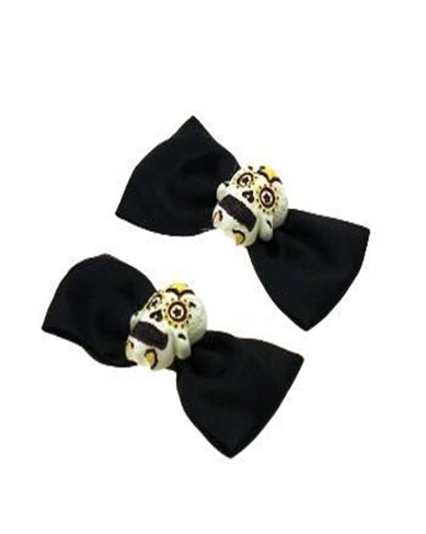 Black Bows Clip with Sugar Skull