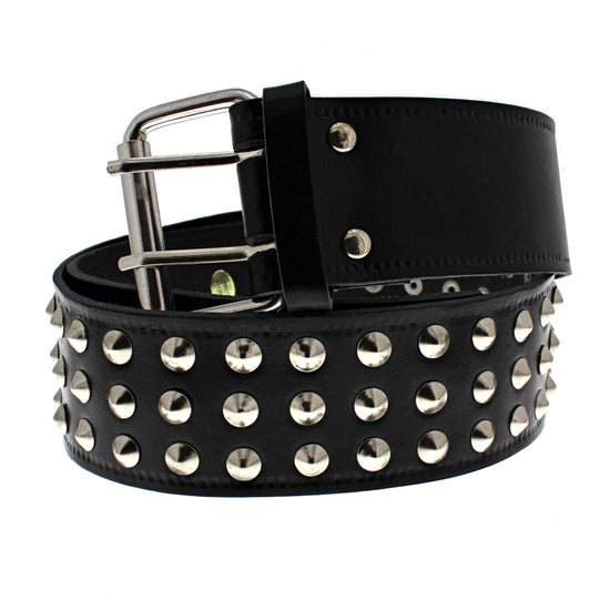3 Row Conical Black PU Studded Belt