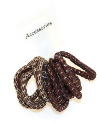 Glitter Metal Free Hair Elastics Brown 12pcs/card