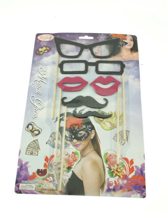 Mardi Gras Fun Glasses & Moustaches on Sticks