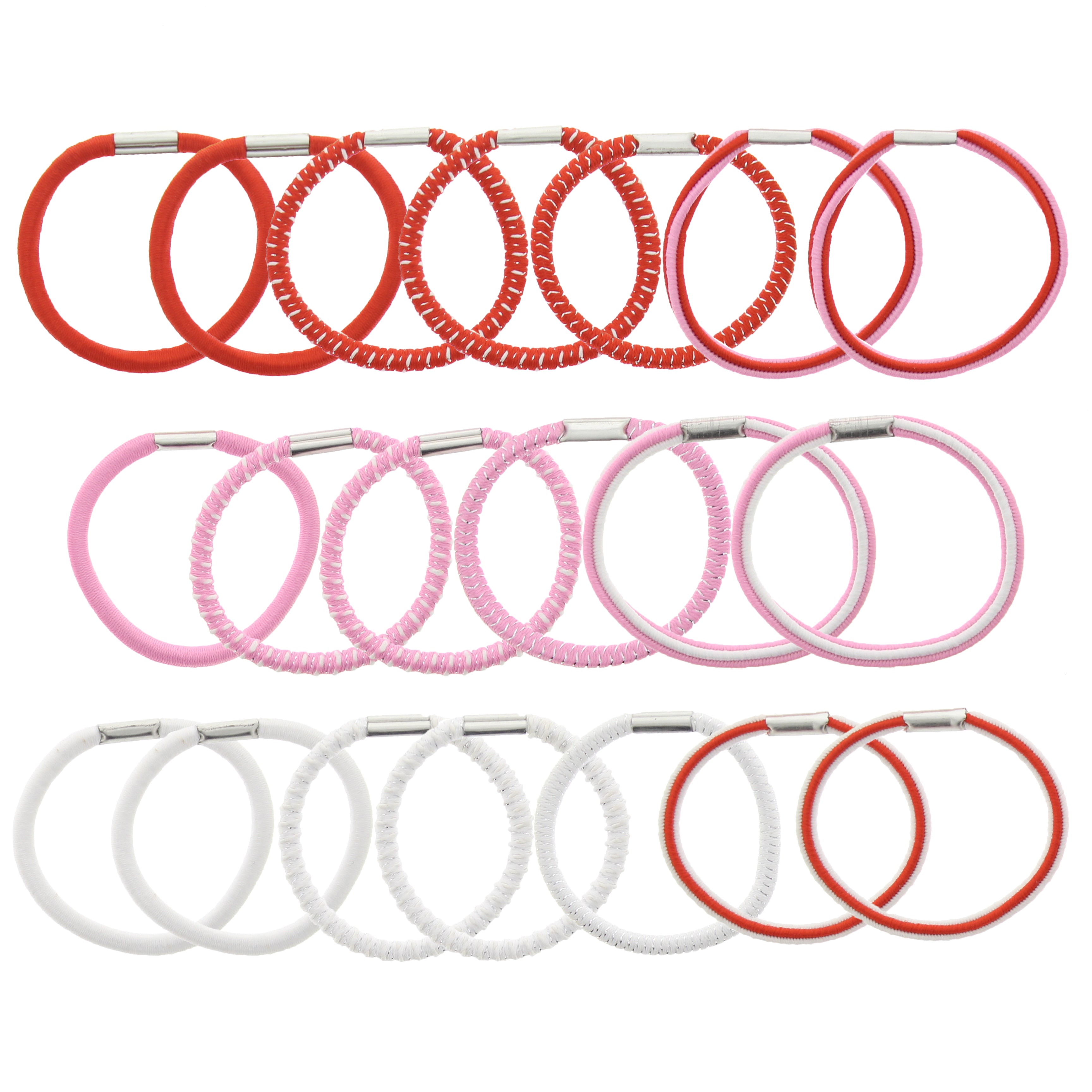 Hair Elastics Red/Pink/White mix 20pcs/card