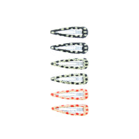 6 on a Card 5cm Shining Stars Black/ White & Red Epoxy Hair Snapclips
