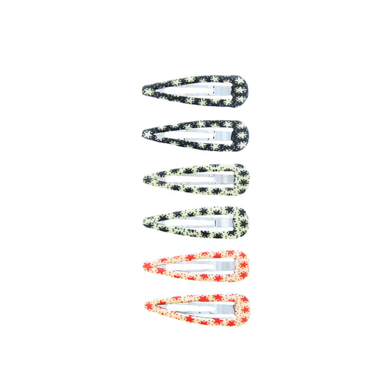 6 on a Card 5cm Shining Stars Black/ White & Red Epoxy Hair Snapclips