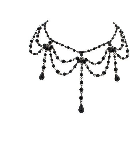 Black Gothic Bead & Chain Drop Choker