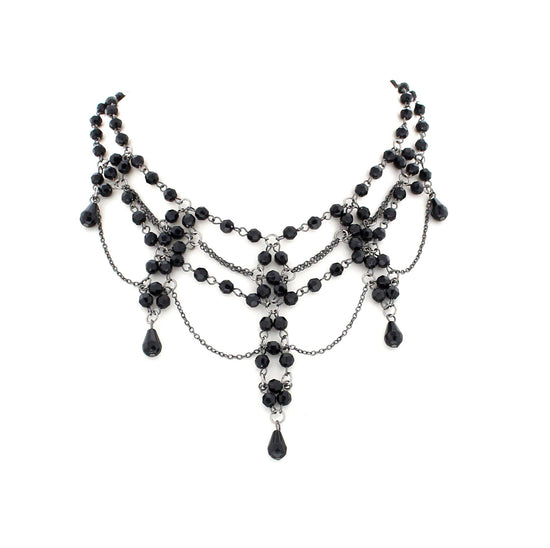 Black Gothic Bead & Chain Drop Choker