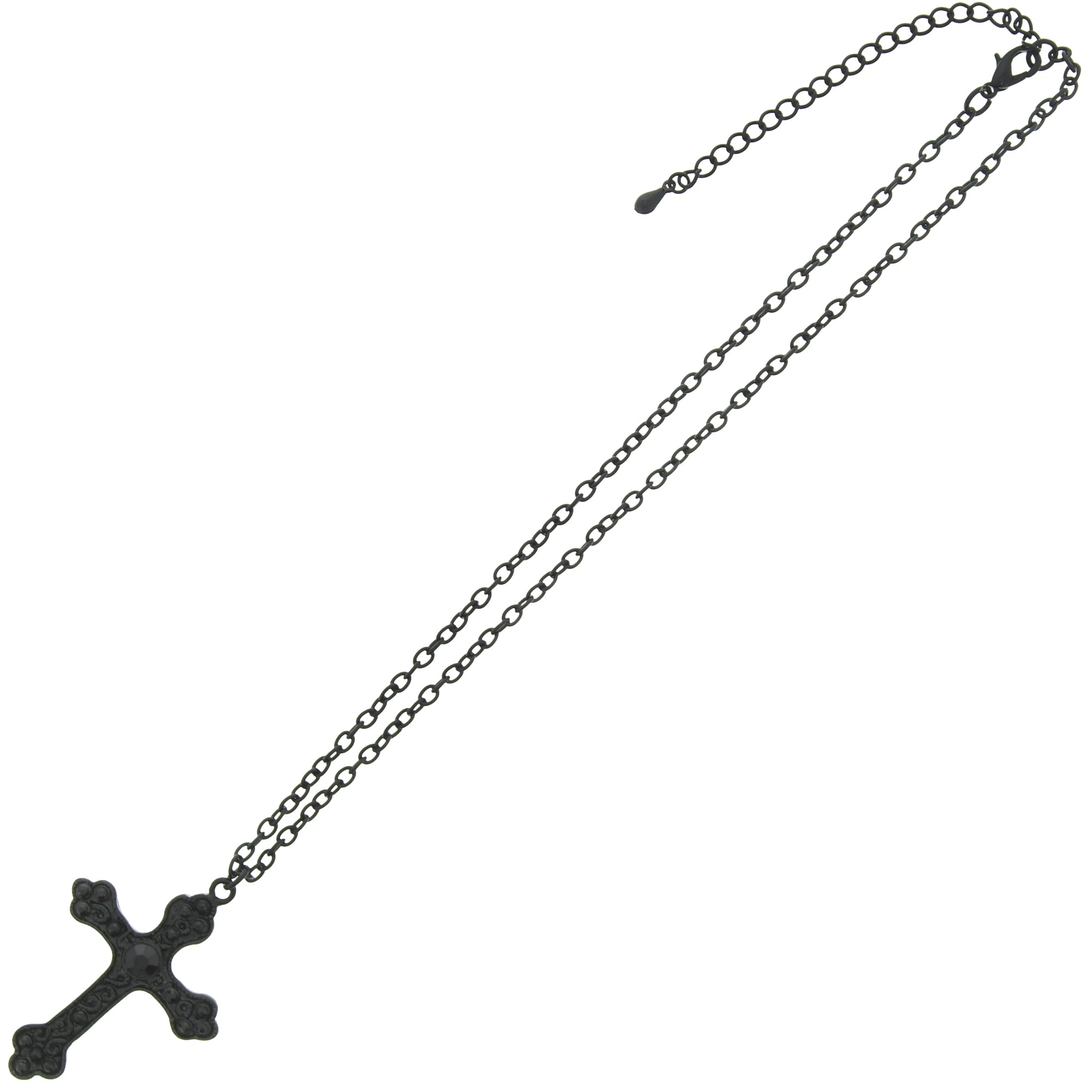 Black Diamante Stone Cross on Chain Necklace