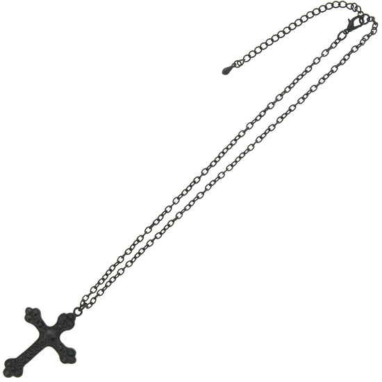 Black Diamante Stone Cross on Chain Necklace