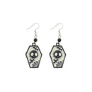 Coffin Earrings with Pumpkin Skull, Bats & Cobwebs